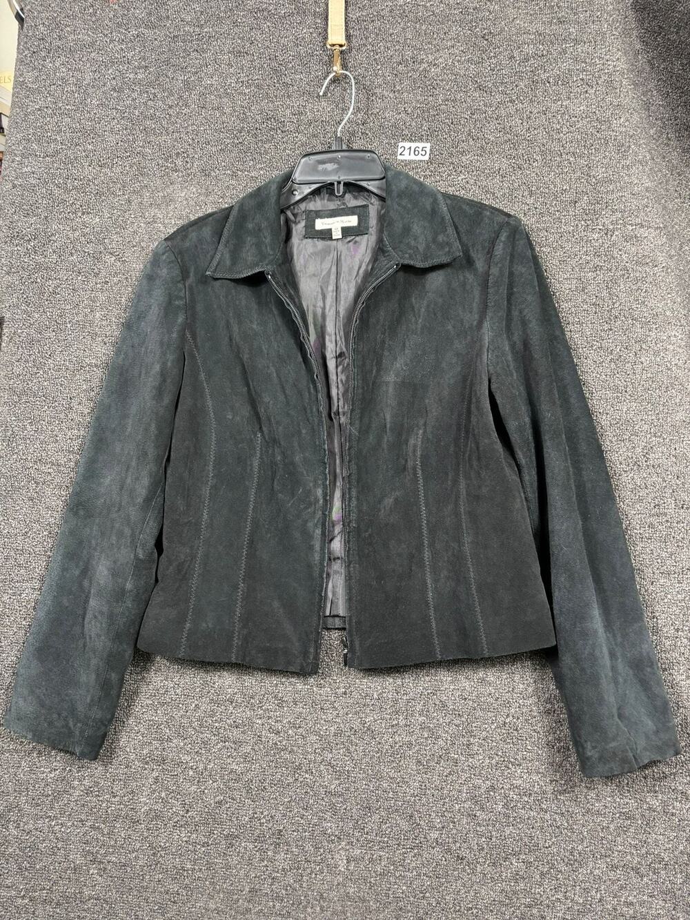 Yvonne Marie Jacket Womens 10 Black Leather Suede Zip Up Collared Lined Classic